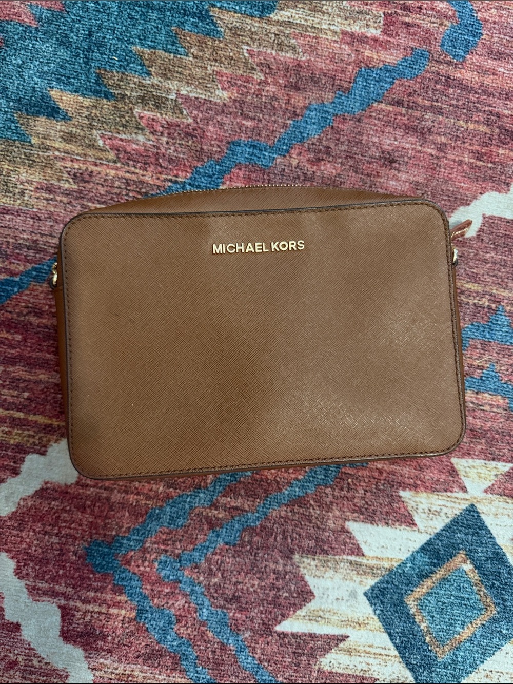 Michael Kors Brown Leather Messenger Crossbody with Gold Logo